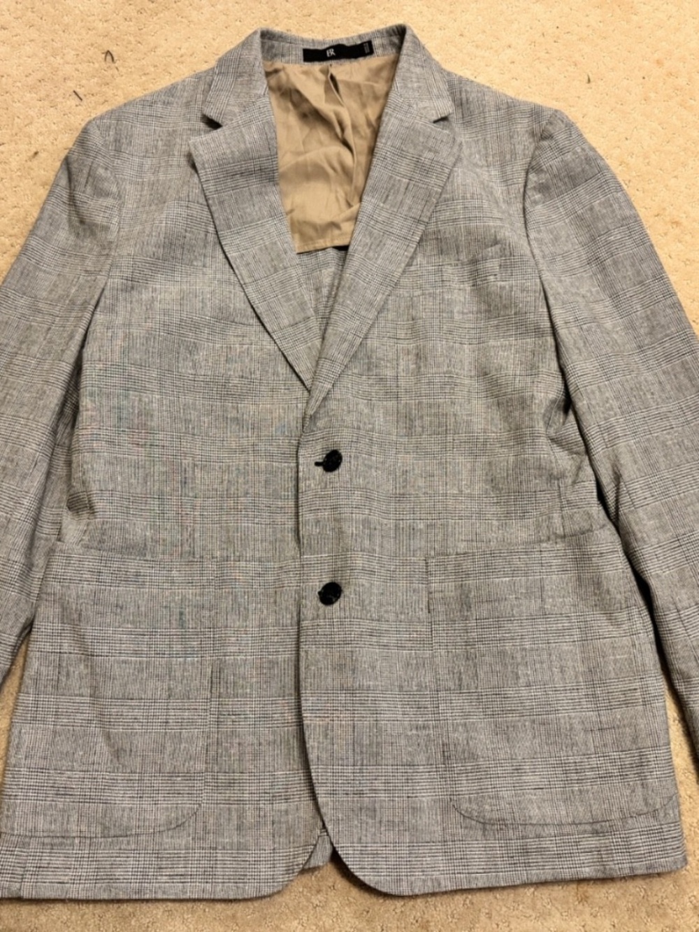 Banana Republic Men's Tailored Slim Fit 42S Grey Plaid Tessuti Italian Jacket